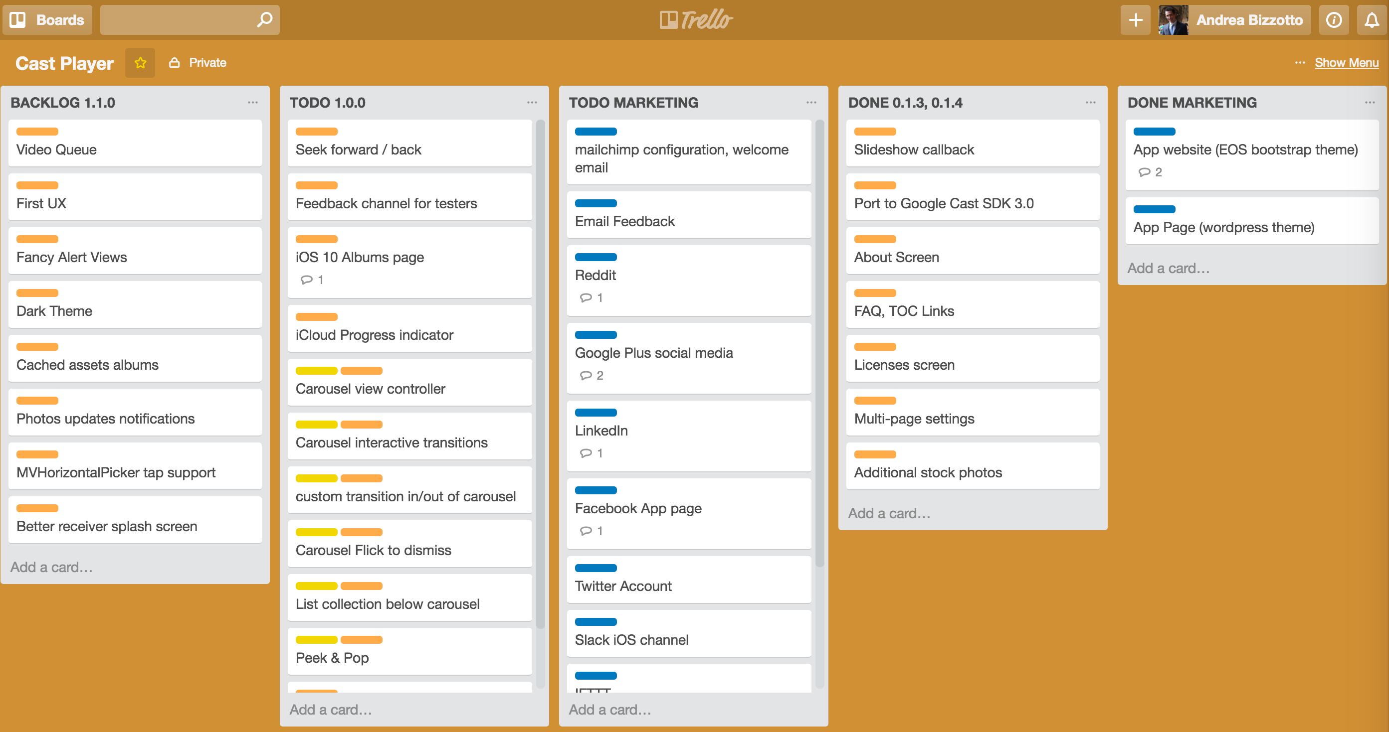 Cast Player Trello board